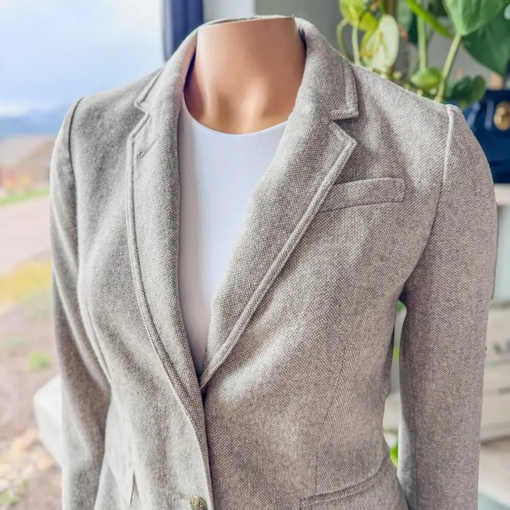 Banana Republic Black Diamond Oatmeal Tweed Academy Blazer, Shoulder Pads-Size 2